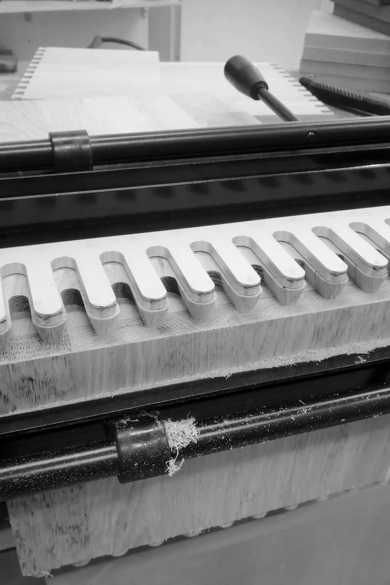 Hand-cut dovetail joints on solid oak speaker cabinets