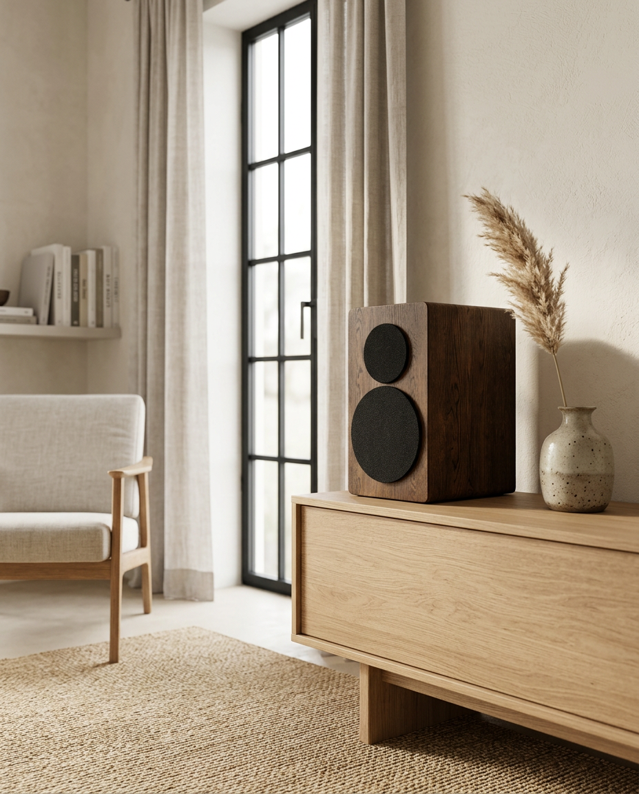 Haient speaker in a sunlit Scandinavian living room